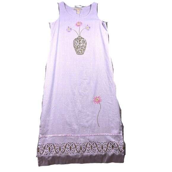 Sweet Jessie Linen Maxi Dress Floral Cottagecore Boho Coastal Lilac Size 8 F113 - Picture 1 of 9